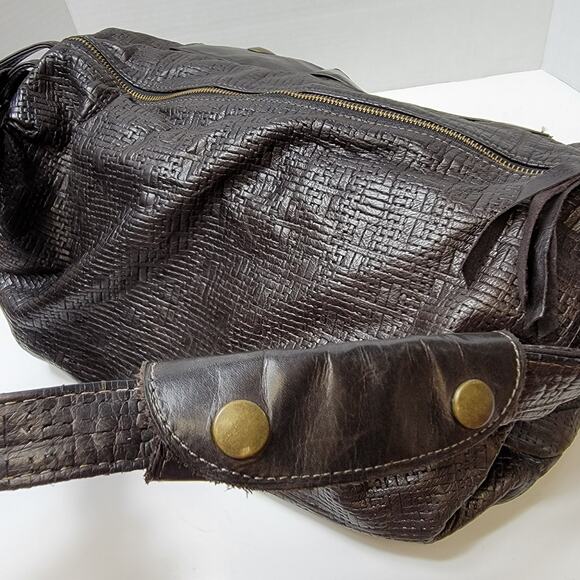 Aleya New York Genuine Woven Leather Brown Shoulder Purse Bag Vintage Travel - Picture 4 of 12